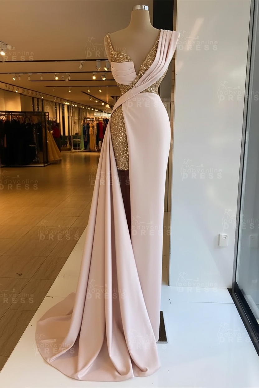 Luxury Satin Prom Dress Sleeveless with Sequins Sleeveless Evening Gown