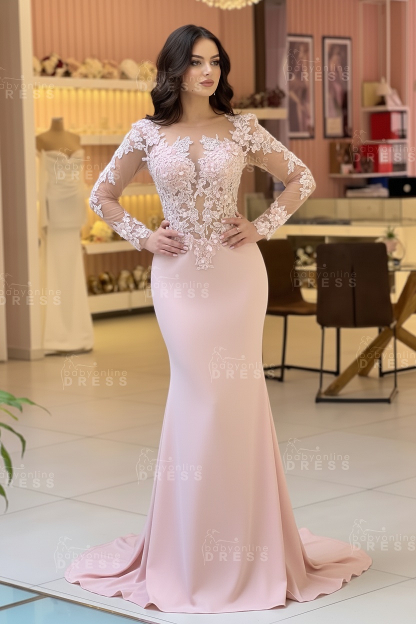 Long sleeves Lace Appliques White Satin Mermaid Wedding Dresses