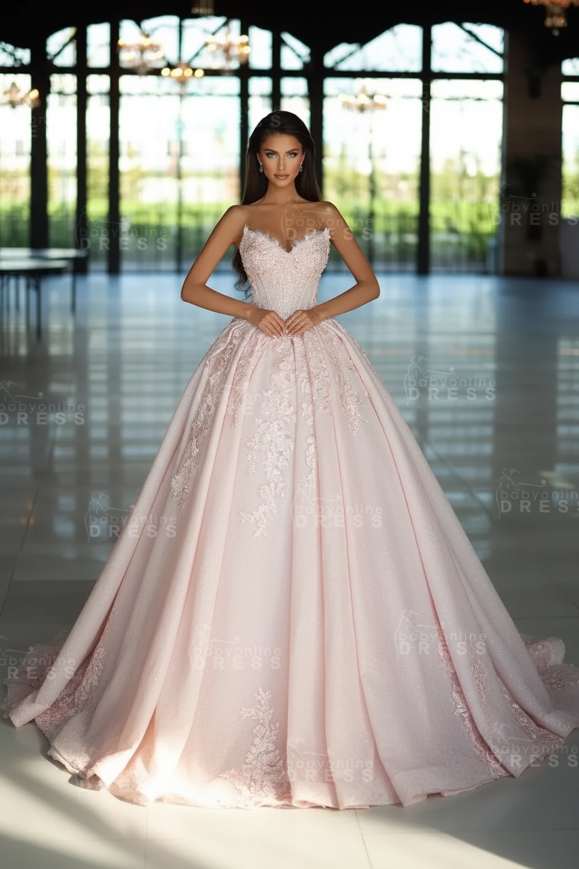 Glamorous White Sweetheart Satin Long A-Line Wedding Dresses with Lace Appliques