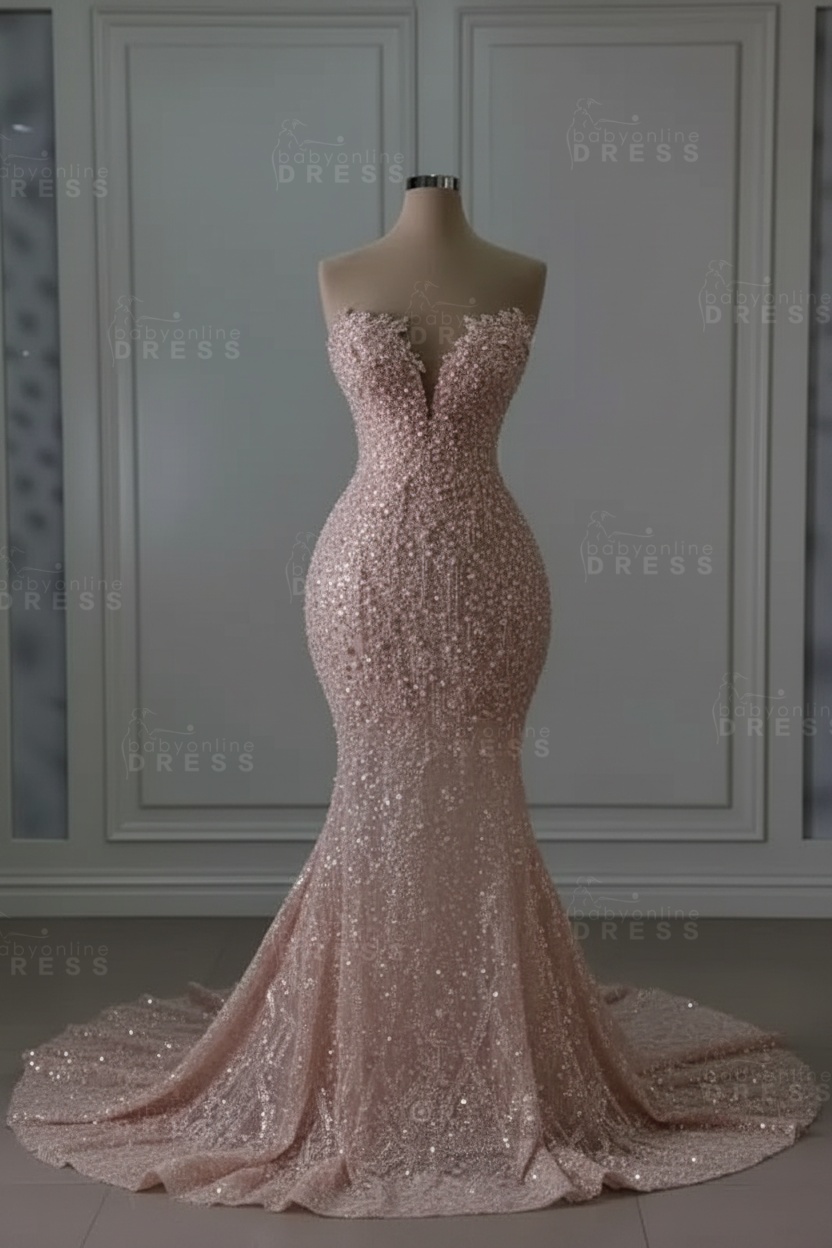Gourgeous Sweetheart Sequins Mermaid Wedding Dress Sleeveless Beadings Bridal Gown