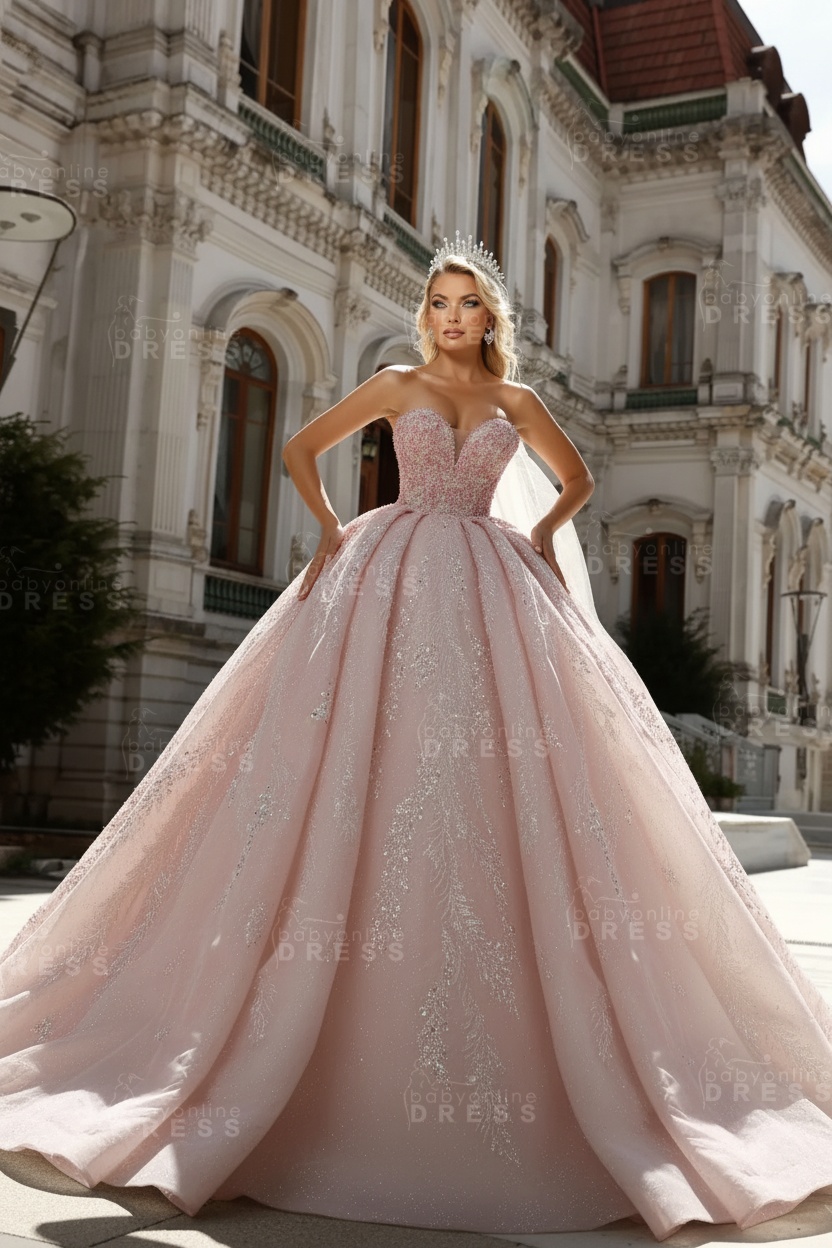 Gorgeous Sweetheart Ball Gown Wedding Dress White with Sequined Appliques