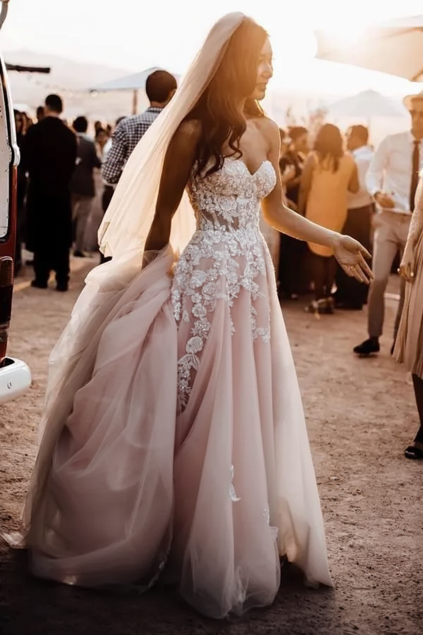 Chic Sweetheart Sleeveless 3D Floral Wedding Dress Tulle Aline Bridal Dress