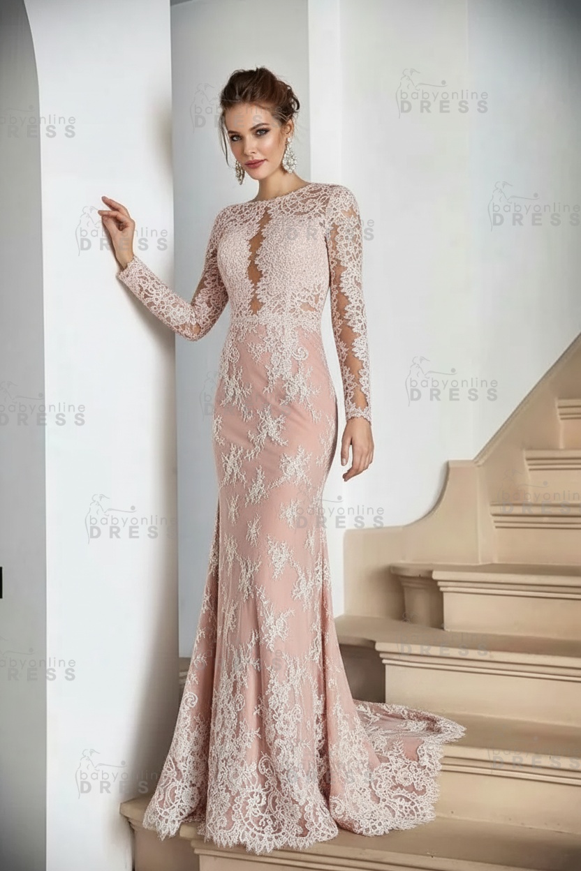 Boho White Lace Appliques Mermaid Evening Maxi Gown Long Sleeves Floor Length