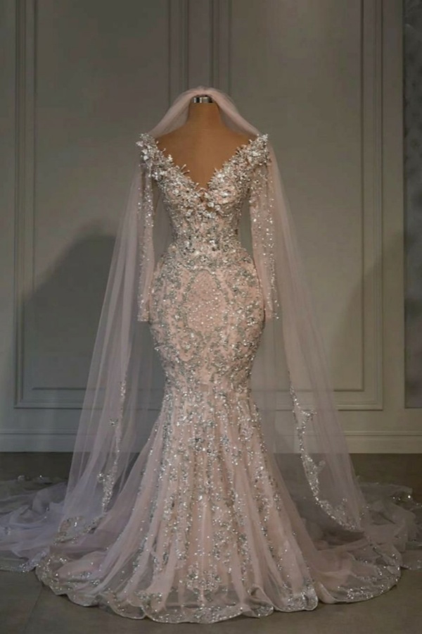 Luxury Sweetheart Sequins Mermaid Wedding Dress with Long Sleeves