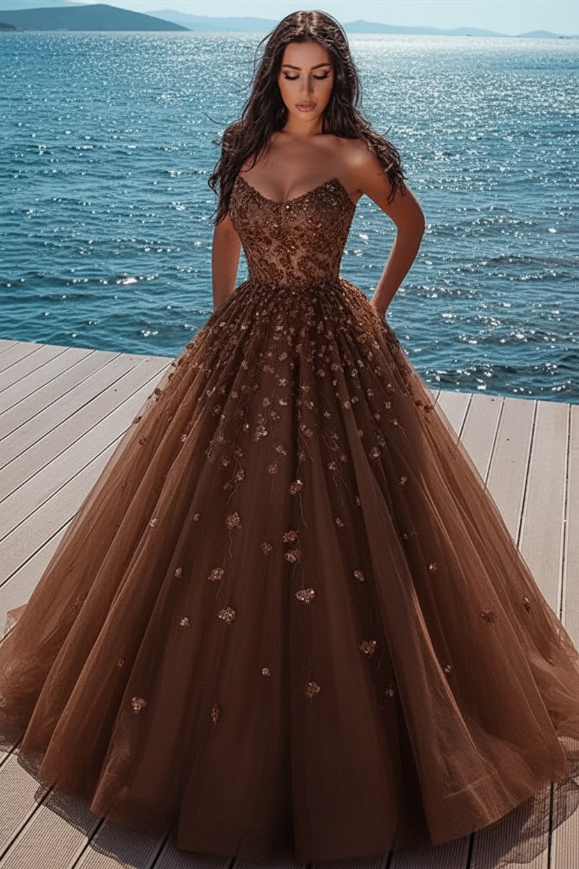 Elegant sky blue Butterfly Strapless Sweetheart Tulle Sparkle Prom Dress