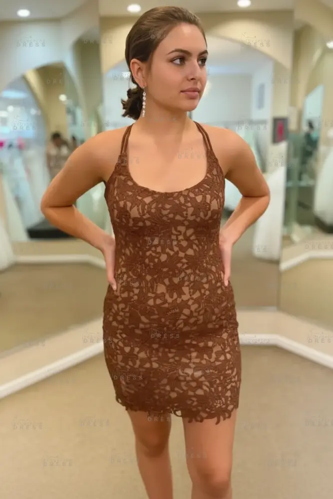Spaghetti Straps Short Lace Homecoming Dresses 