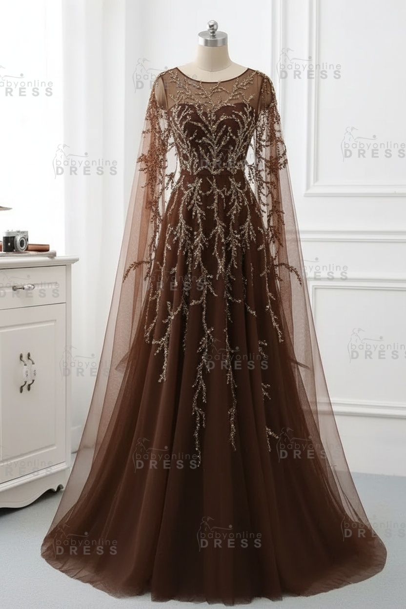Elegant Jewel Long Sleeves Ruffle Prom Dresses with Beadings Online
