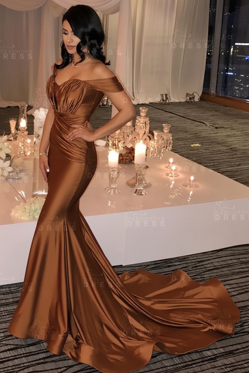 Off The Shoulder Champagne Gold Sexy Prom Dresses Mermaid Lates Popular Evening Gown