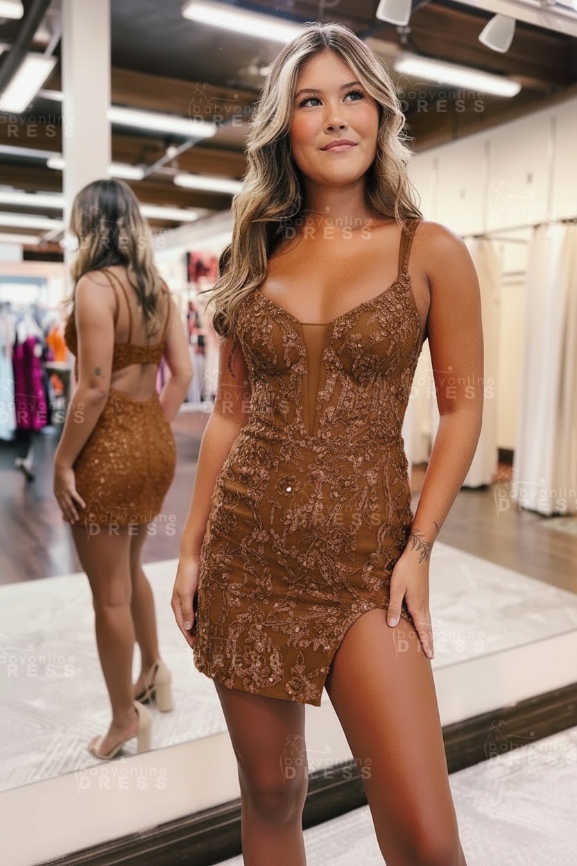Sparkly Sequins Orange Short Homecoming Dress