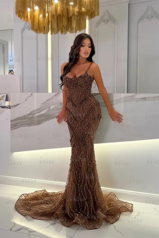Strapless Mermaid Ivory Court Train Pearls Prom Dresses