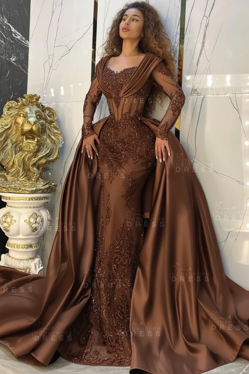Gorgeous Sweetheart Appliques Lace A-Line Prom Dresses Long Sleeve Chapel Train