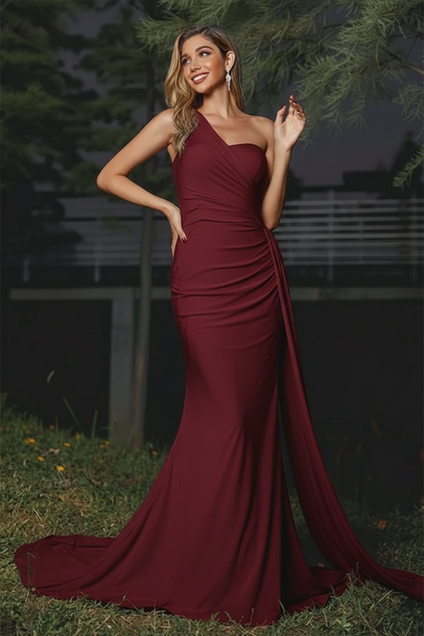 One Shoulder Lavender Satin Evening Dresses Mermaid Prom Dress