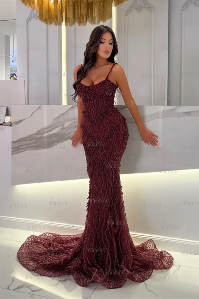 Strapless Mermaid Ivory Court Train Pearls Prom Dresses