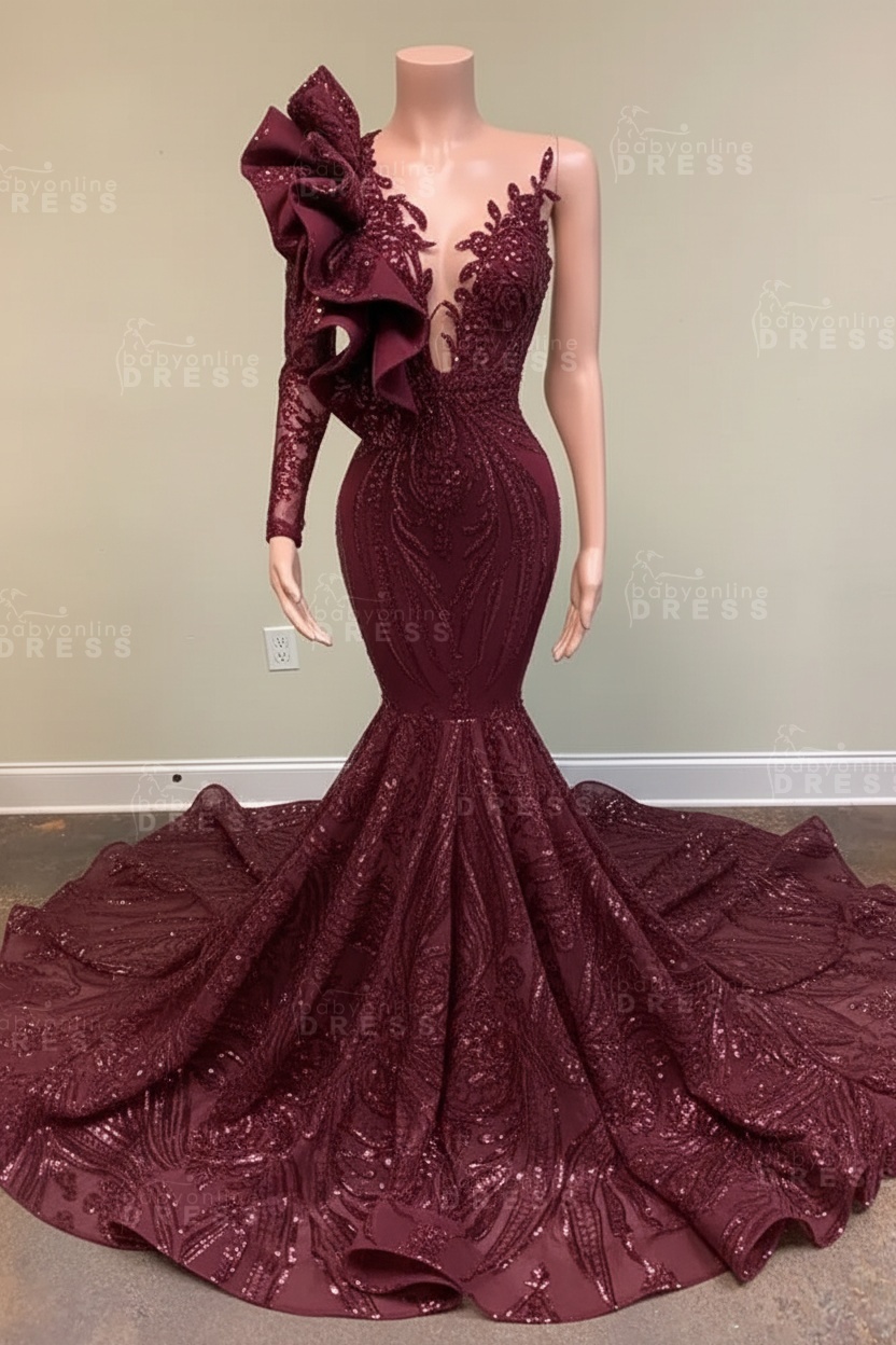 Chic Black Long Sleeve Asymmetrical Floor Length Mermaid Prom Dress