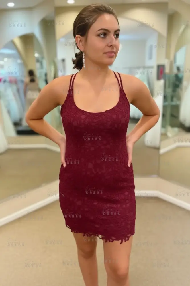 Spaghetti Straps Short Lace Homecoming Dresses 