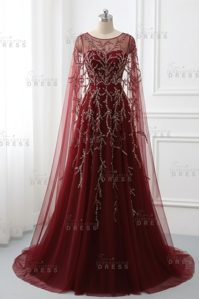 Elegant Jewel Long Sleeves Ruffle Prom Dresses with Beadings Online