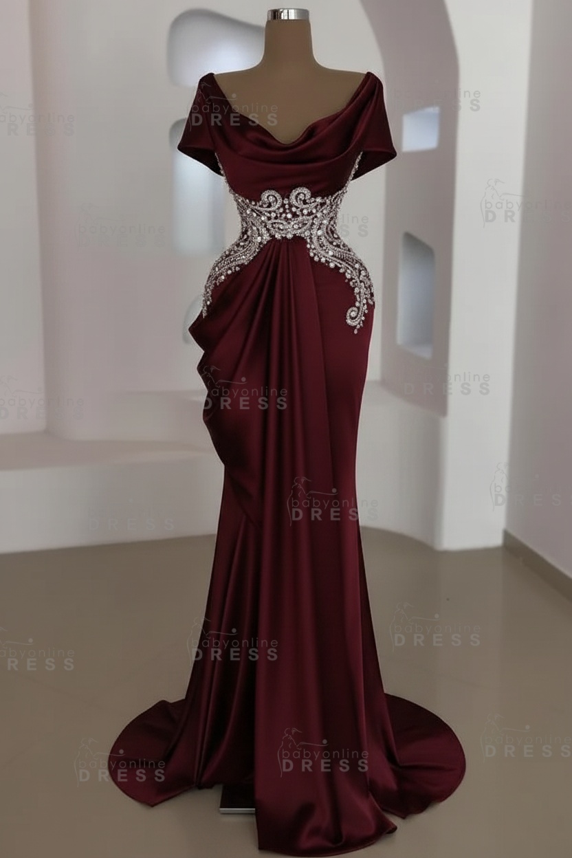 Short sleeves Mermaid Round neck Gray Prom Dresses