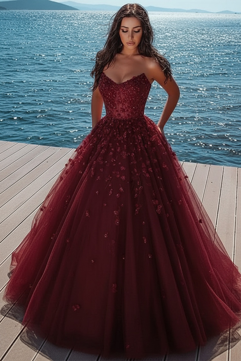 Elegant sky blue Butterfly Strapless Sweetheart Tulle Sparkle Prom Dress