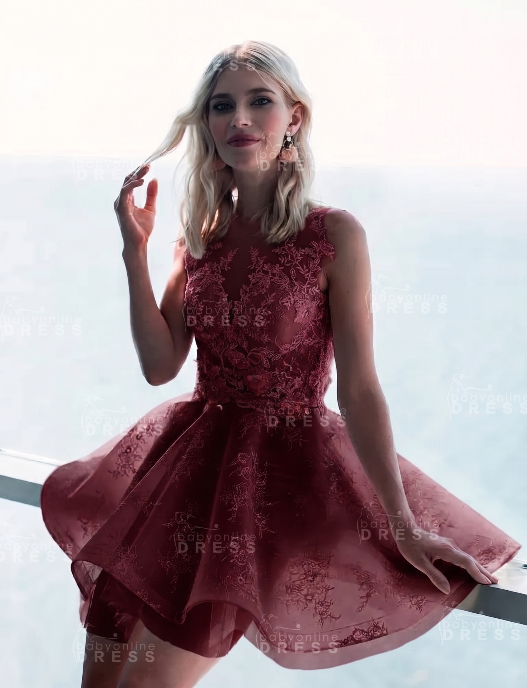 Sleeveless Lace Puffy Flowers A-Line Short Homecoming Dress with Appliques