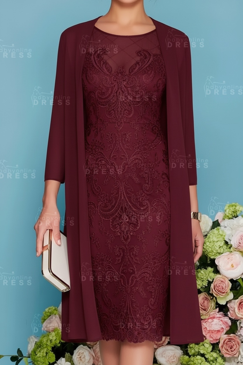 Scoop Neck Two Piece of Mermaid Slim Mother of the Bride Dress Chiffon 3/4 Sleeves Wedding Guest Outfits