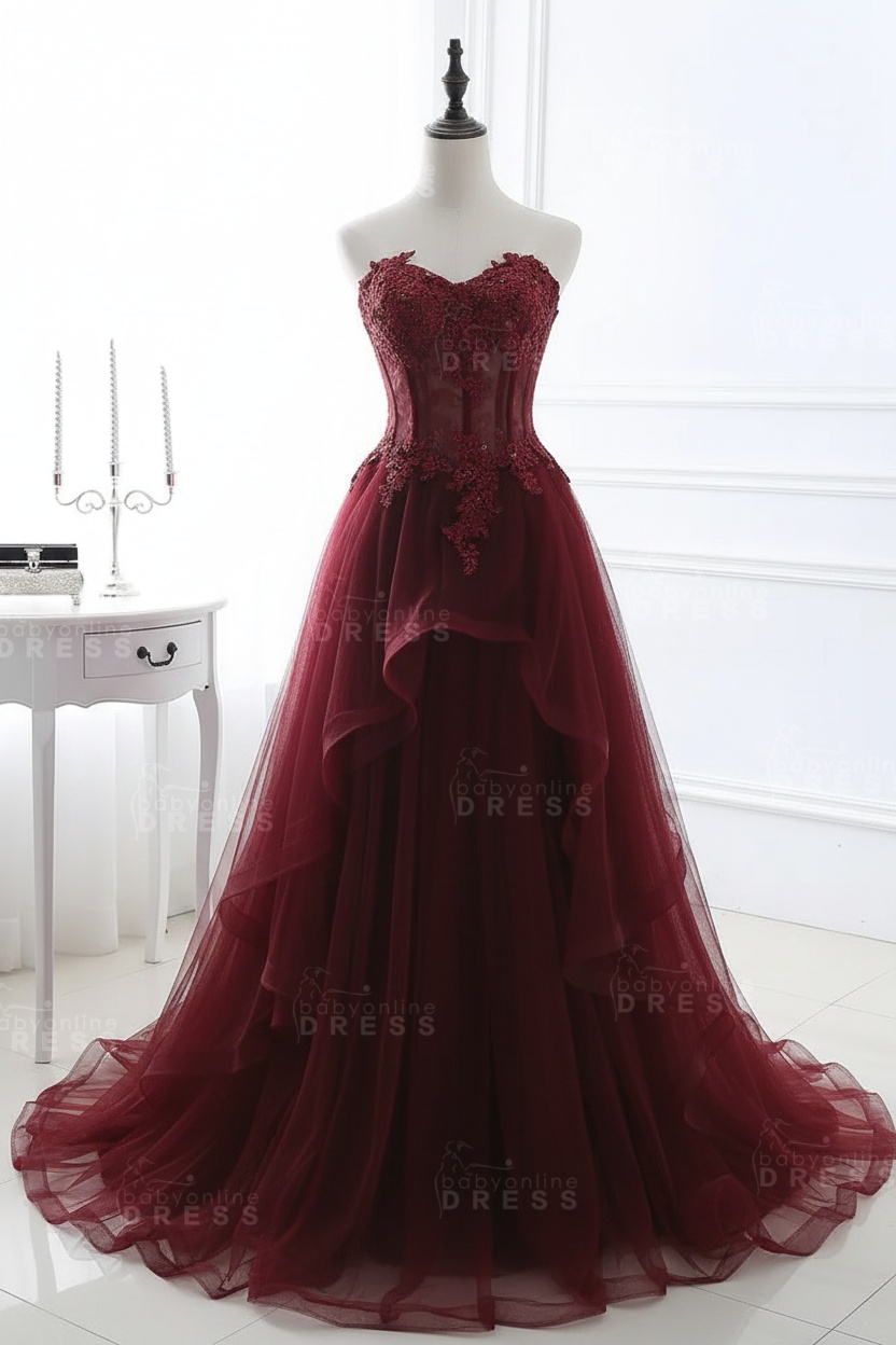 CHARLIZE |Ball Gown Sweetheart Tulle Sky Blue Prom Dress with Sequins BM0422