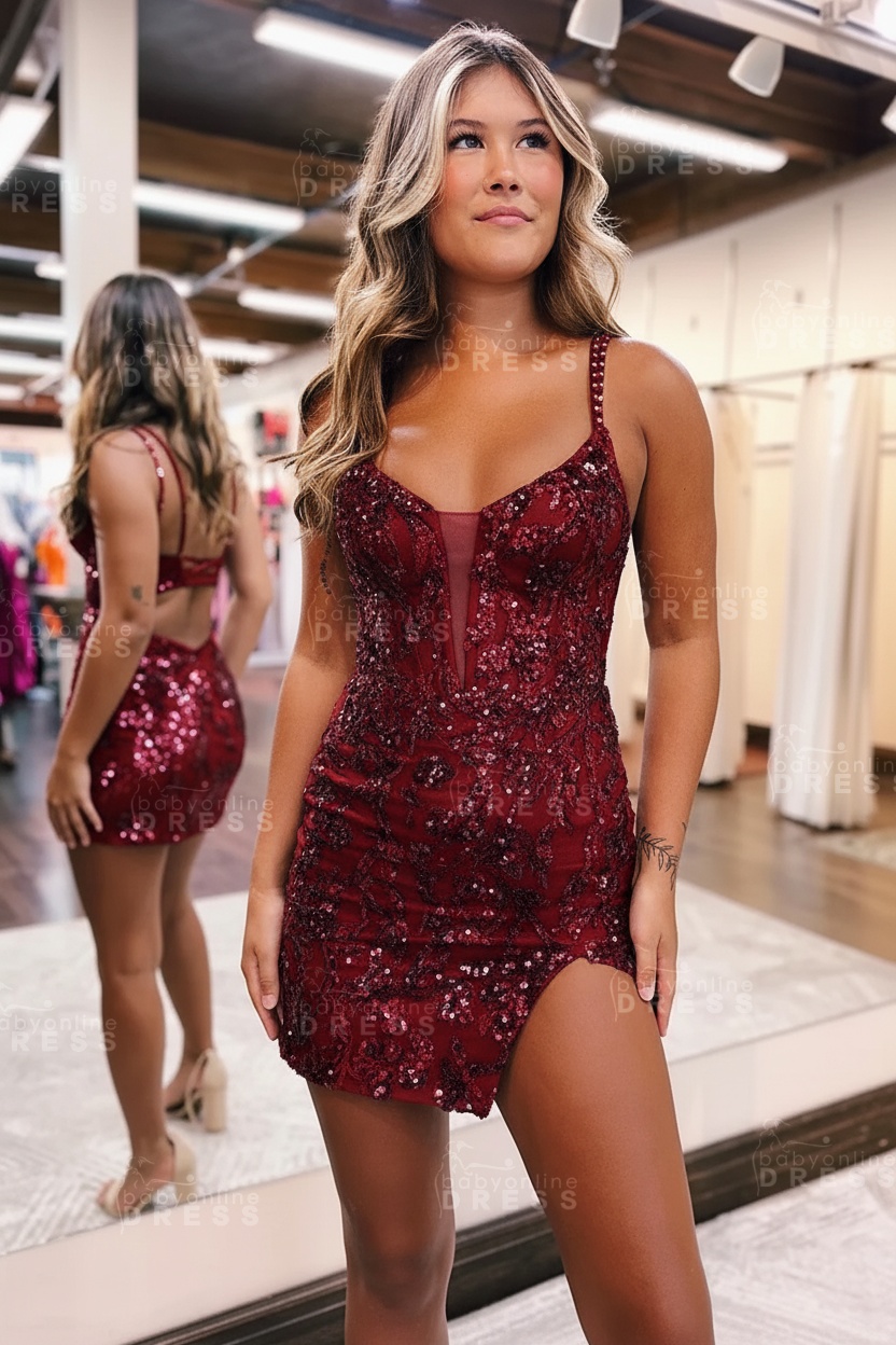 Sparkly Sequins Orange Short Homecoming Dress