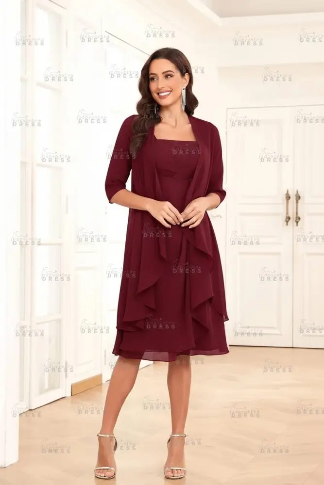 Elegant Pleated Chiffon Two Piece Mother of the Bride Dress