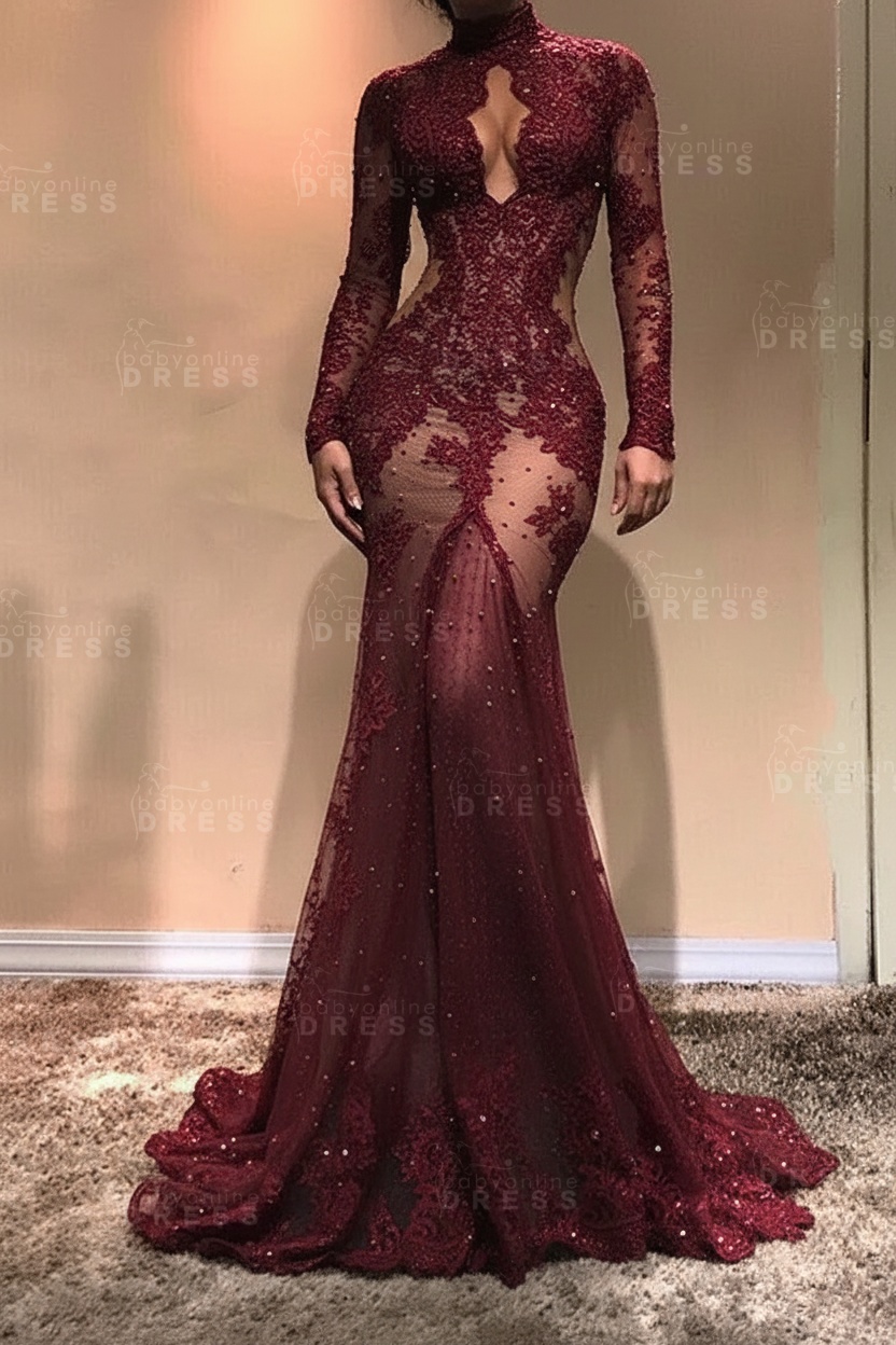 Gorgeous Long Sleeve Mermaid Evening Dress | Lace Formal Dress