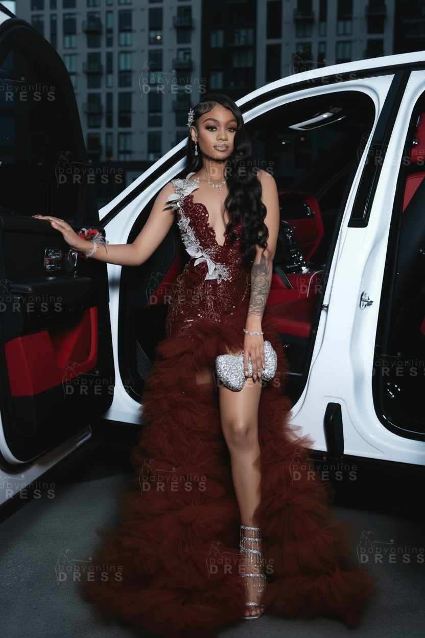 Stunning Red Mermaid Prom Dress with Beadings High Split Party Dress