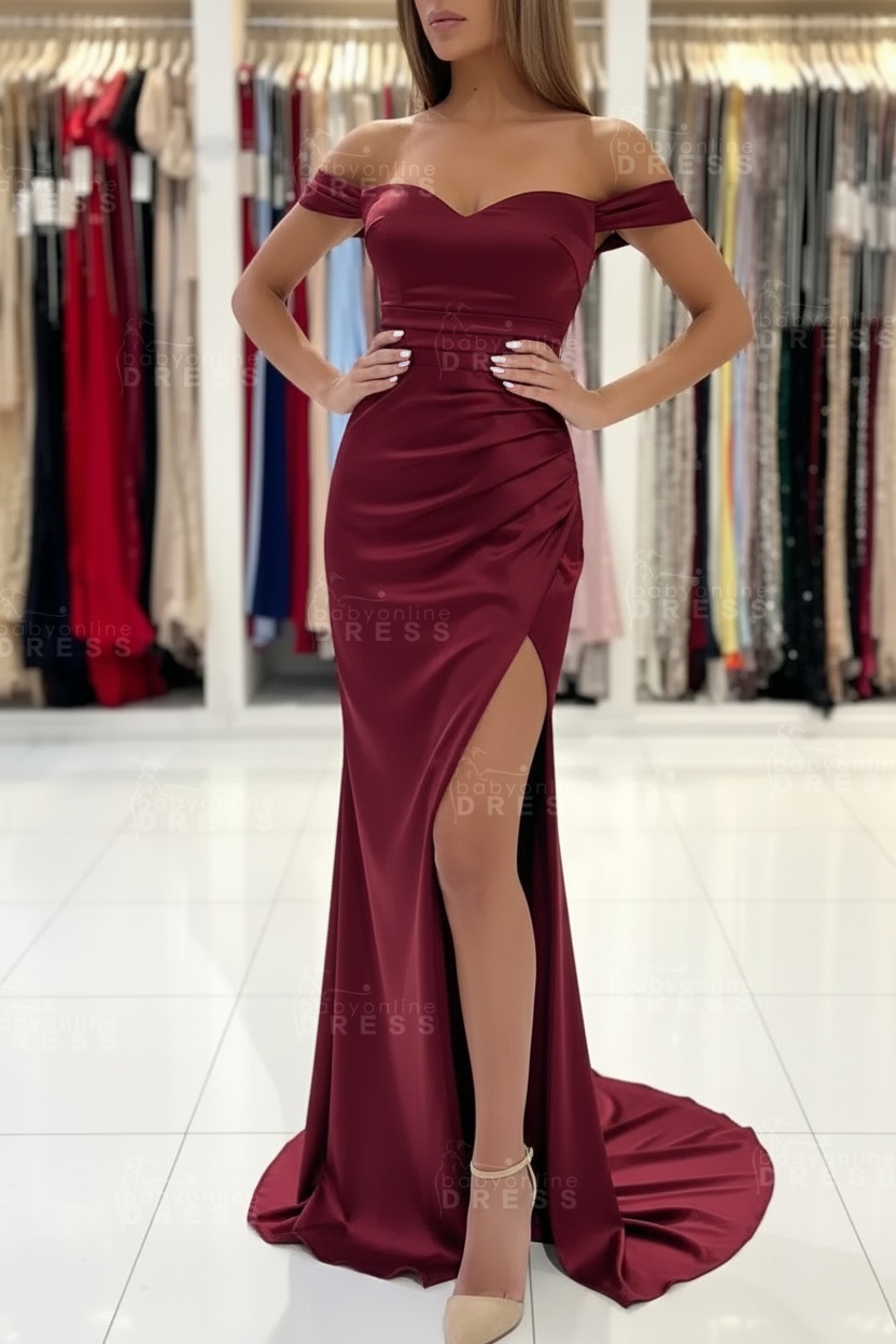 Simple Red Off Shoulder Sweetheart Mermaid Long Prom Dress