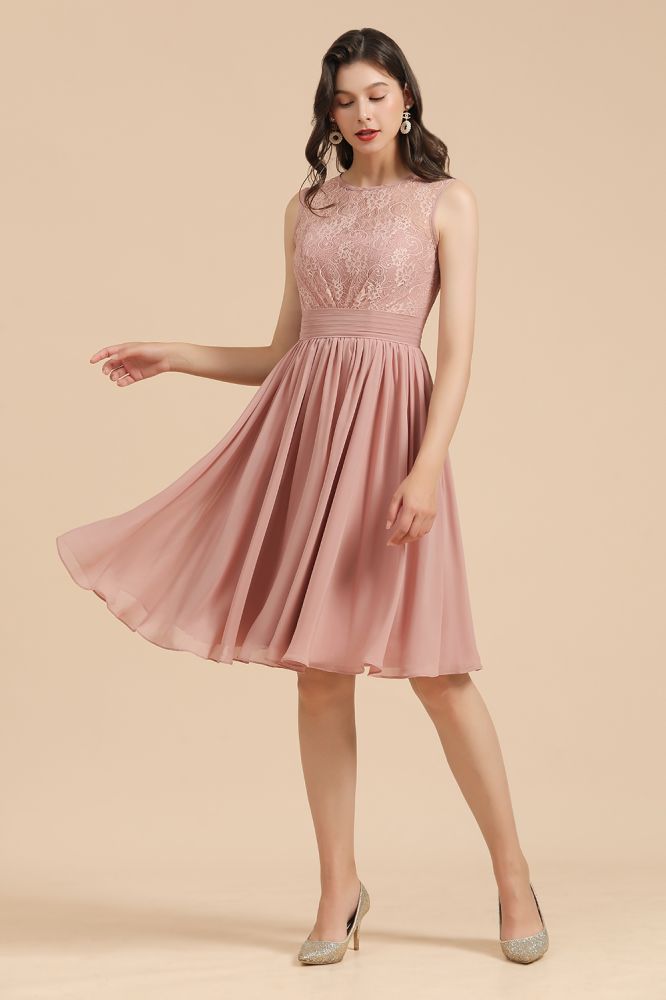 Elegant Sleeveless Crew Neck Lace Homecoming Dress Short Cocktail Party Dress