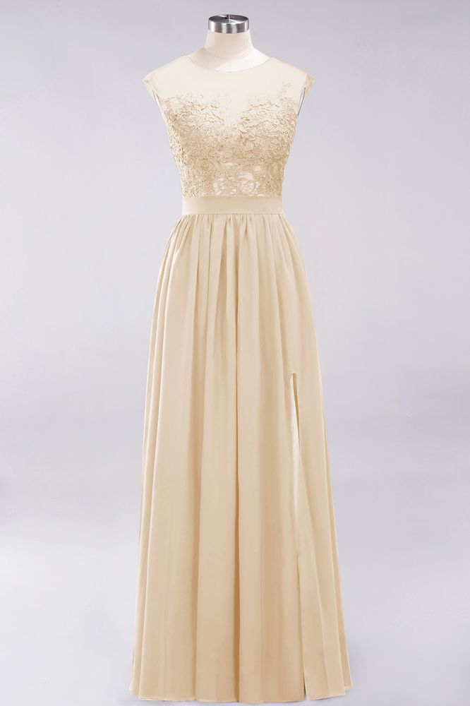 A-line Chiffon Lace Jewel Sleeveless Floor-Length Bridesmaid Dresses with Appliques