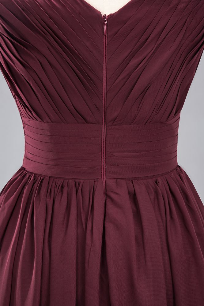 A-Line Chiffon V-Neck Sleeveless Long Bridesmaid Dress with Ruffles