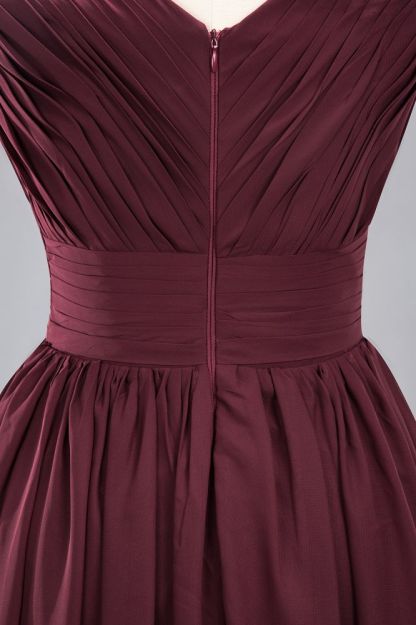 A-Line Chiffon V-Neck Sleeveless Long Bridesmaid Dress with Ruffles