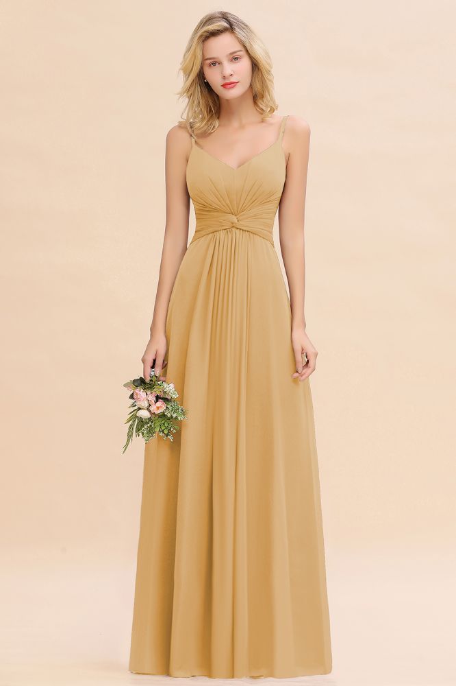 Elegant Ruffles Spaghetti Straps Simple Prom Dresses | A-Line Sleeveless Backless Evening Dresses