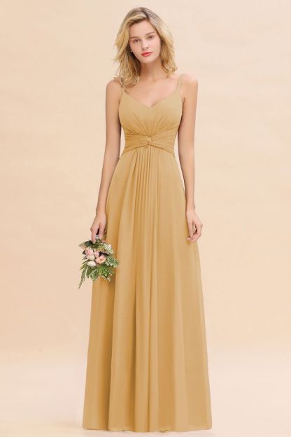 Elegant Ruffles Spaghetti Straps Simple Prom Dresses | A-Line Sleeveless Backless Evening Dresses