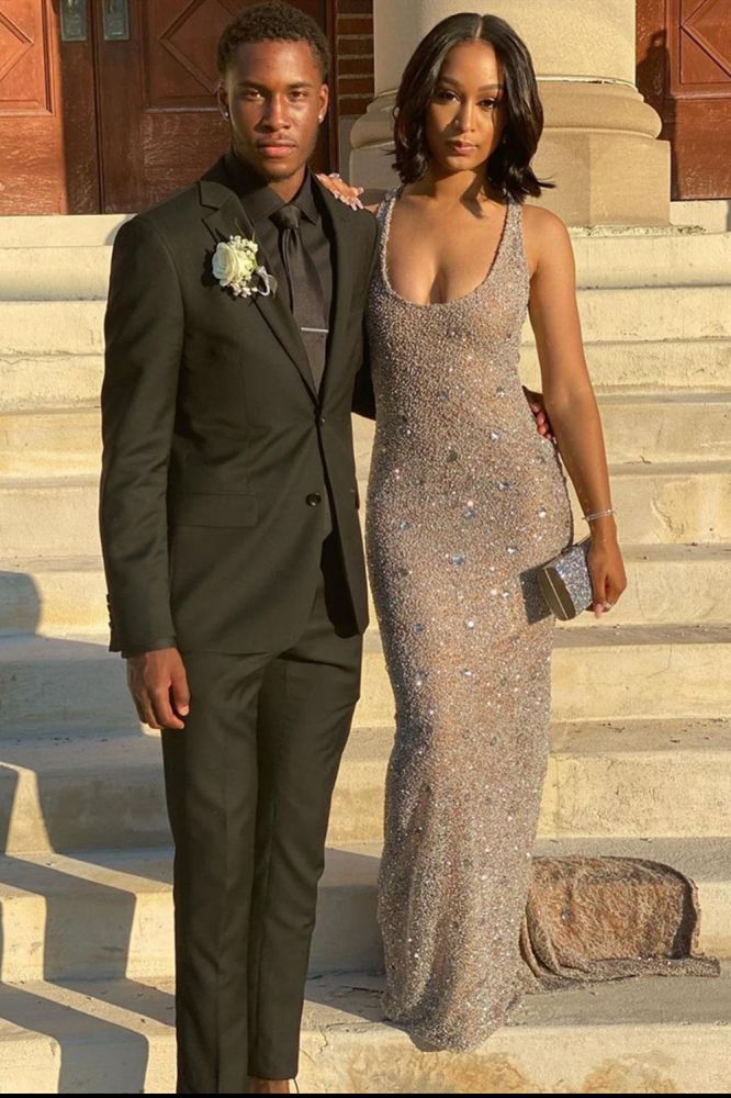 Glitter Crystals Sleeveless Slim Prom Formal Dress