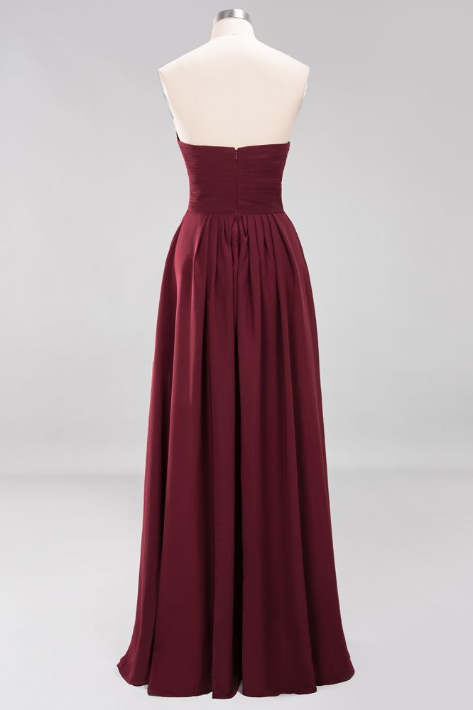A-line Chiffon Sweetheart Strapless Ruffles Floor-length Bridesmaid Dress