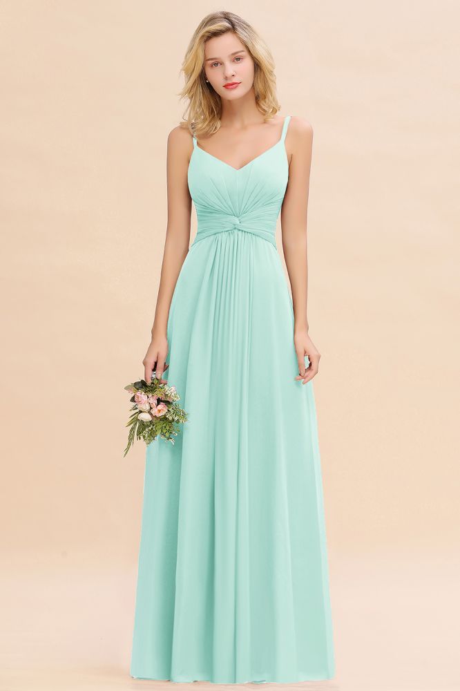 Elegant Ruffles Spaghetti Straps Simple Prom Dresses | A-Line Sleeveless Backless Evening Dresses