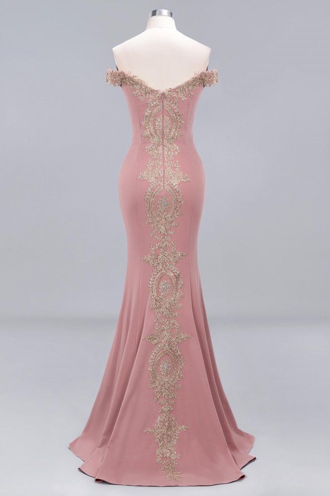 Simple Off-the-shoulder Burgundy Formal Dress with Lace Appliques