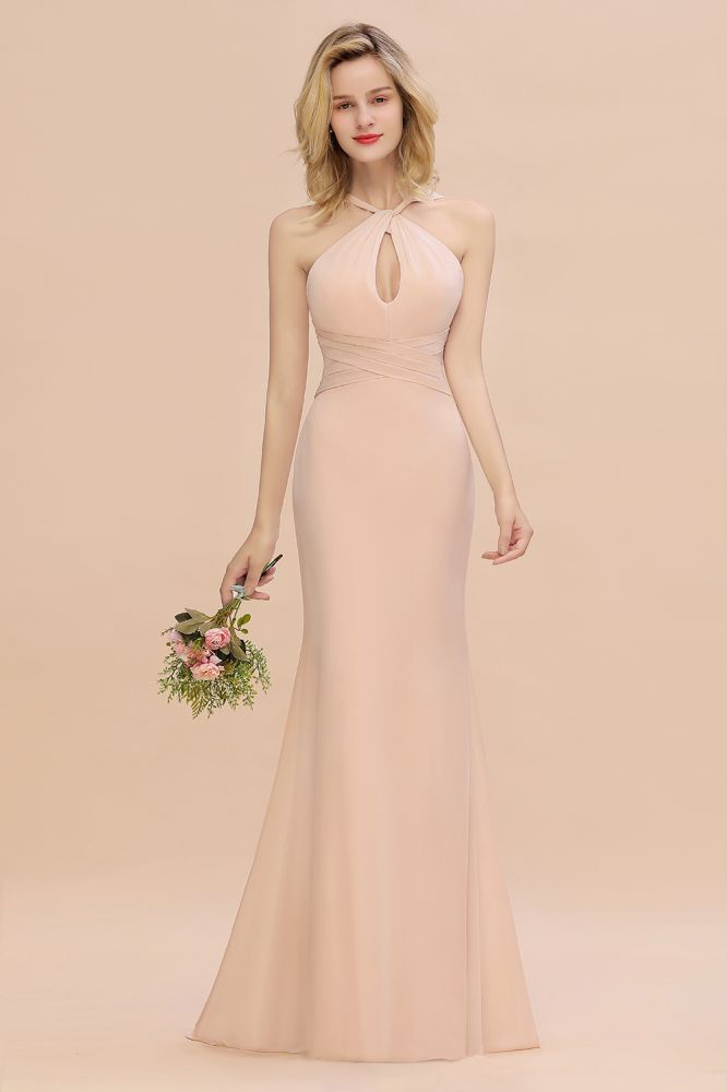 Halter Chiffon Mermaid Bridesmaid Dress Sleeveless Wedding Party Dress