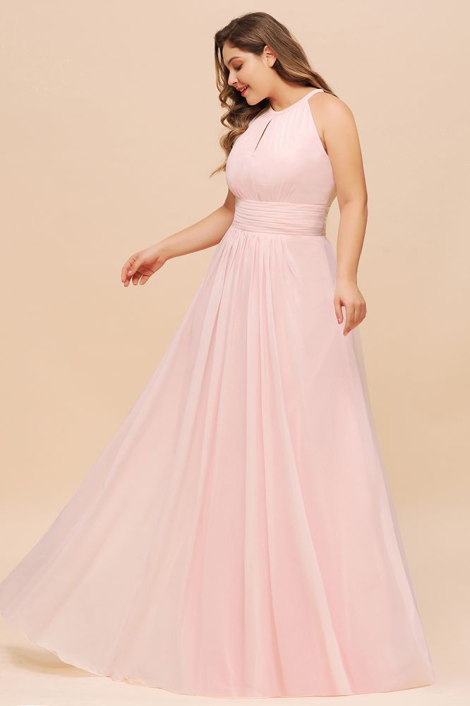 Plus Size Pink Halter Wedding guest Dress Sleeveless Chiffon Aline Bridesmaid Dress