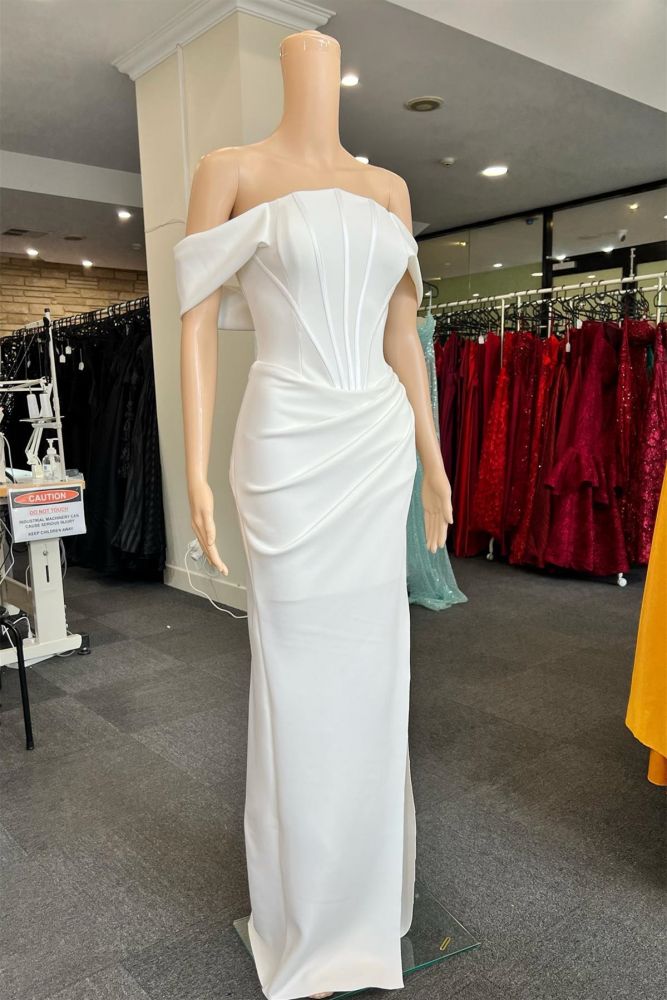 Off the shoulder White Mermaid Long Prom Dresses