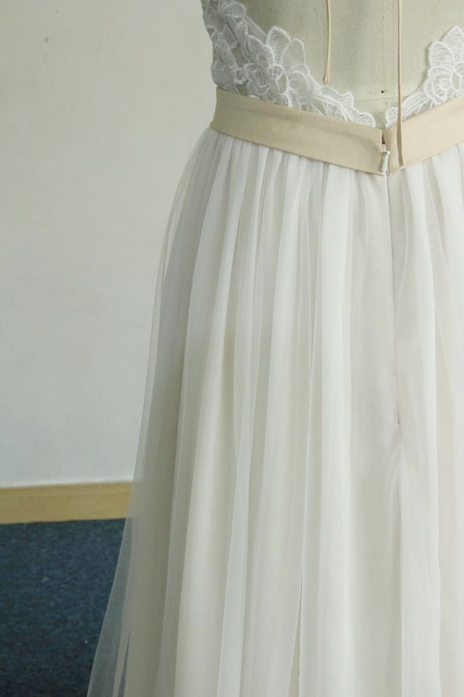 Ivory V-neck A-line Simple Boho Beach Wedding Dresses