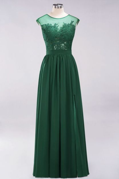 A-line Chiffon Lace Jewel Sleeveless Floor-Length Bridesmaid Dresses with Appliques