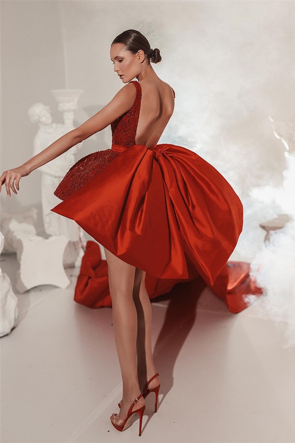 Trendy Red Hi-Lo Beading Sleeveless Homecoming Dress Prom Dress