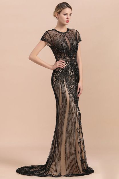 Luxury Black all-covered beaded Mermaid Prom Dress