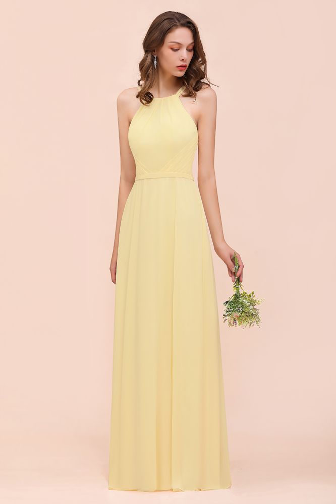 Halte Simple Chiffon Long Bridesmaid Dress Beach Wedding Guest Dress