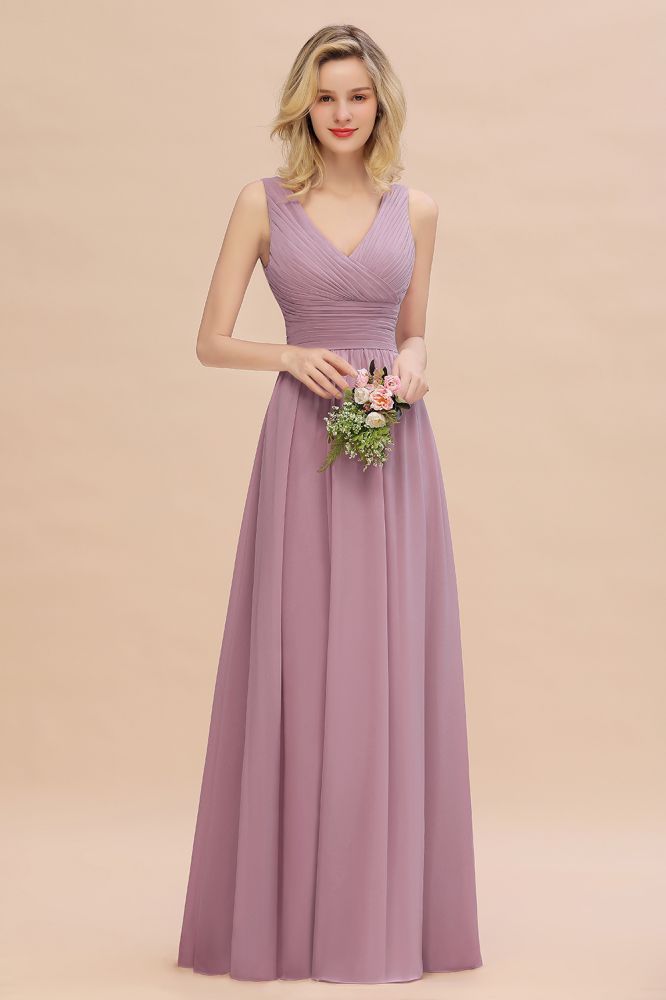 Elegant V-Neck Ruffles Bridesmaid Dress On Sale | Sexy Long Evening Dresses