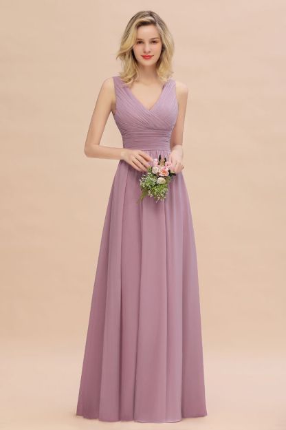 Elegant V-Neck Ruffles Bridesmaid Dress On Sale | Sexy Long Evening Dresses